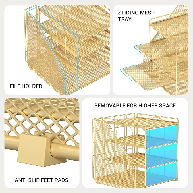 Gold Desk Organizer, 4-Tier Metal Paper Organizer - Image 5
