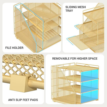 Gold Desk Organizer, 4-Tier Metal Paper Organizer - Image 5