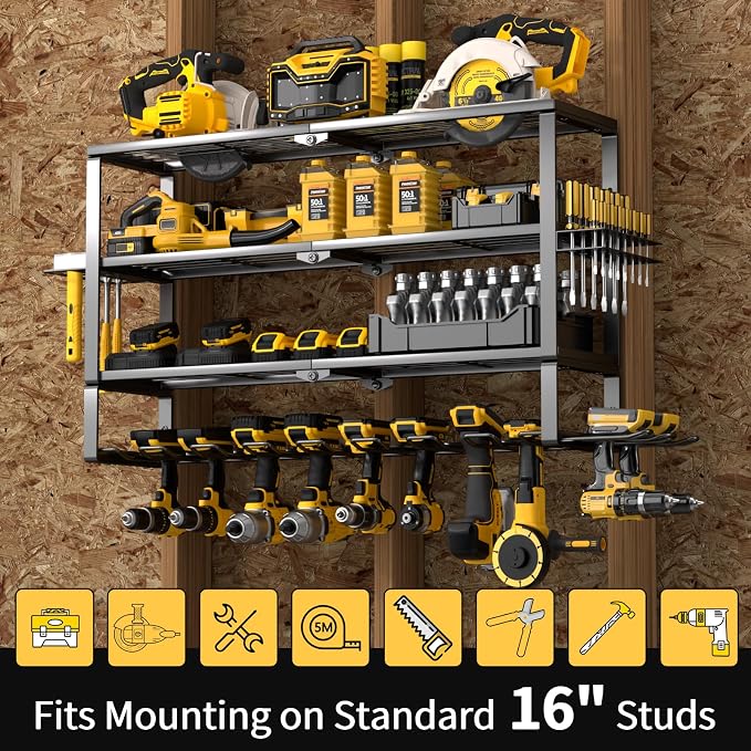 YYR Large Power Tool Organizer Wall Mount, Heavy Duty Metal Cordless Drill - Image 7