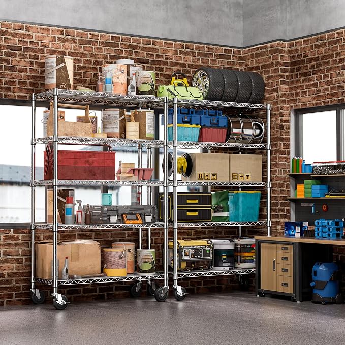 Garage Shelving Unit with Wheels, 48” Heavy Duty Metal Storage Shelf Rack | - Image 6