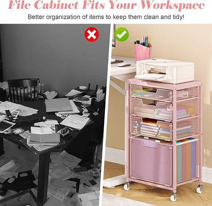 Sbanmao 4 Drawer Rolling File Cart Under Desk Storage, File Cabinets - Image 6
