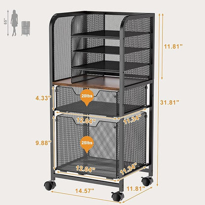 6-Tier Rolling File Cart with 2 Drawers, File Cabinet Organizer - Image 8