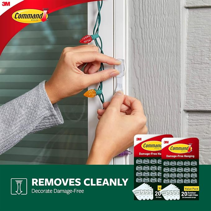 Command Outdoor Light Clips, 40 Clear and 48 Strips, Damage Free Hanging - Image 3