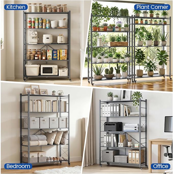 ALANNG 40" W Foldable 5-Tier Storage Shelves on Wheels Adjustable | Removable - Image 6