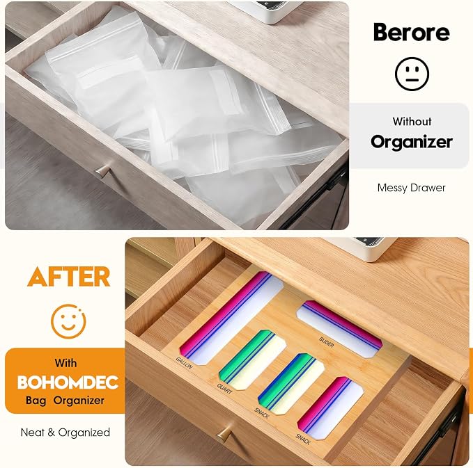 Bamboo Ziplock Bag Organizer for Kitchen Drawer, Food Storage Baggie Holder - Image 2