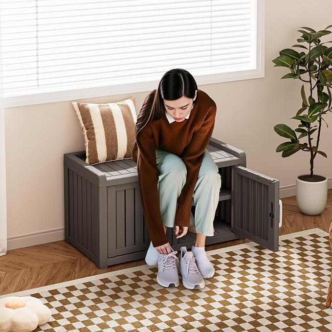 2-Tier Storage Bench, Waterproof UV-Resistant Outdoor Shoe Storage Cabinet - Image 3