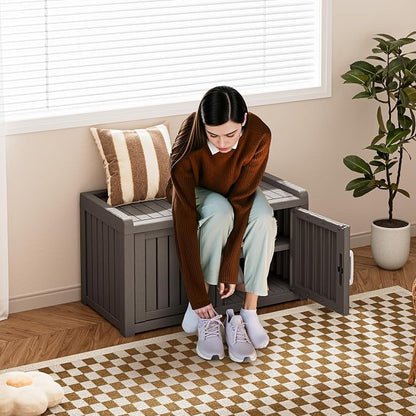 2-Tier Storage Bench, Waterproof UV-Resistant Outdoor Shoe Storage Cabinet - Image 3
