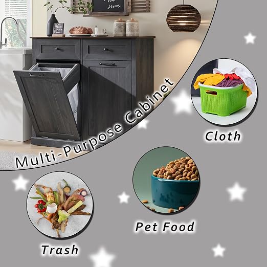 Double Tilt Out Trash Cabinet, 20 Gallon Farmhouse Laundry Hamper Cabinet - Image 4