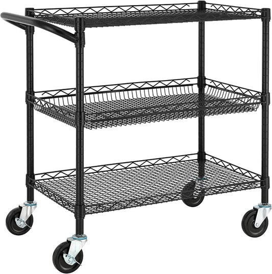 Finnhomy 3 Tier Heavy Duty Commercial Grade Utility Cart, Wire Rolling Metal by Finnhomy