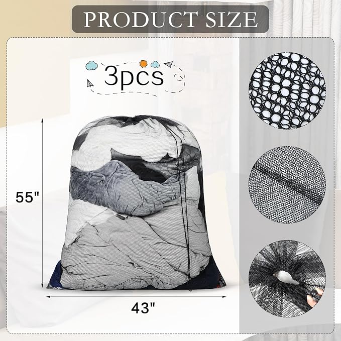 3 Pack Mesh Laundry Bags Extra Large 55" x 43" Sturdy Material Laundry Liner - Image 2