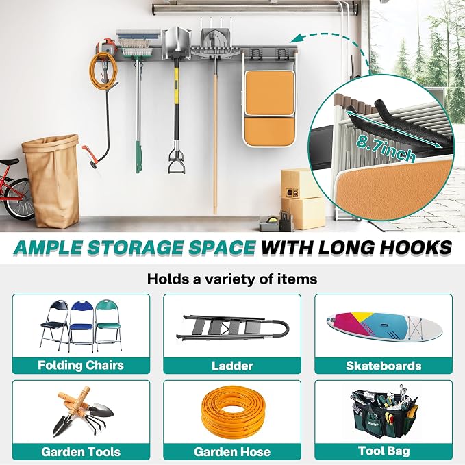 EVERHANGER Garage Tool Storage Organizer, Wall Mount Garden Tool Rack - Image 4