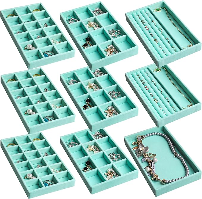 Frebeauty Jewelry Organizer Tray, Stackable Velvet Jewelry Trays, Drawer by Frebeauty