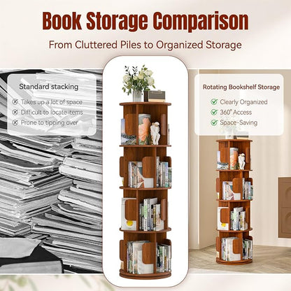 4-Tier 360° Rotating Bookshelf, Round Floor Standing Bookcase - Image 4