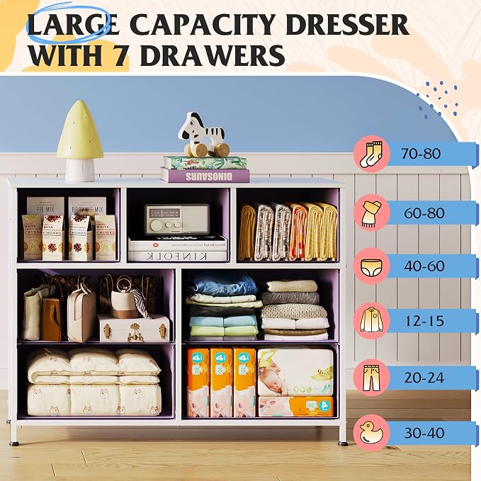 WLIVE Dresser for Bedroom, 7 Drawers, TV Stand, A-Pink | 7 roomy fabric drawers - Image 4
