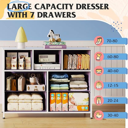 WLIVE Dresser for Bedroom, 7 Drawers, TV Stand, A-Pink | 7 roomy fabric drawers - Image 4