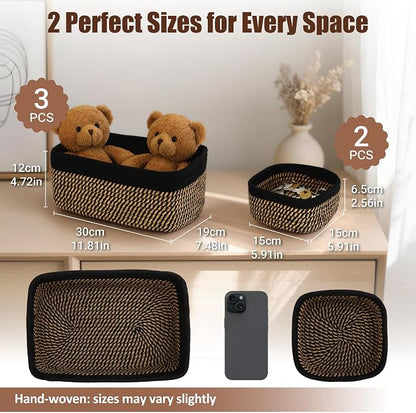 5-Pack Small Woven Rope Storage Baskets, 2 Sizes Organizer Bins | Fabric Cube - Image 2