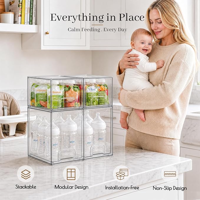 Clear Stackable Storage Drawers, Baby Bottle Organizer, Easily-Access Makeup - Image 6