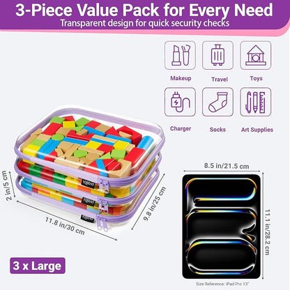 YQBRAO 3-Pack Large Clear Hard Shell Zipper Case, 1.2mm Ultra-Thick Rigid Toy & - Image 4