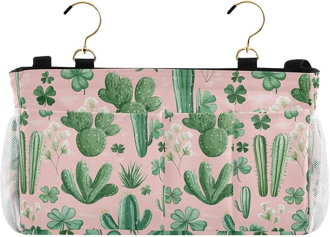 Floral Pink Cacti and Clovers Bedside Caddy by QwThum