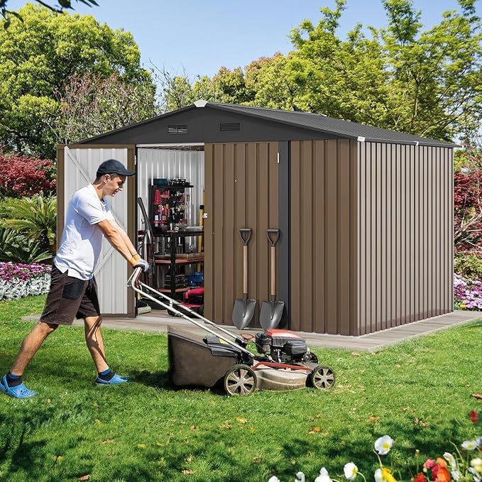 DWVO 10x8ft Outdoor Storage Shed, Large Metal Tool Sheds, Heavy Duty Storage - Image 2