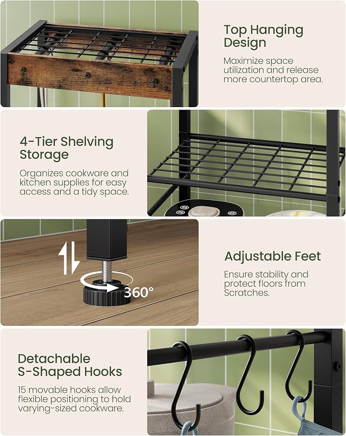 5-Tier Pot Rack, Floorstanding Pots and Pans Organizer, Kitchen Bakers Rack - Image 7
