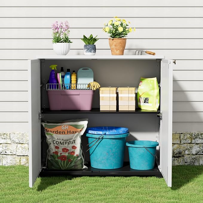 KINYING Outdoor Storage Cabinet Waterproof, 60 Gallon Resin Outdoor Storage Shed - Image 4