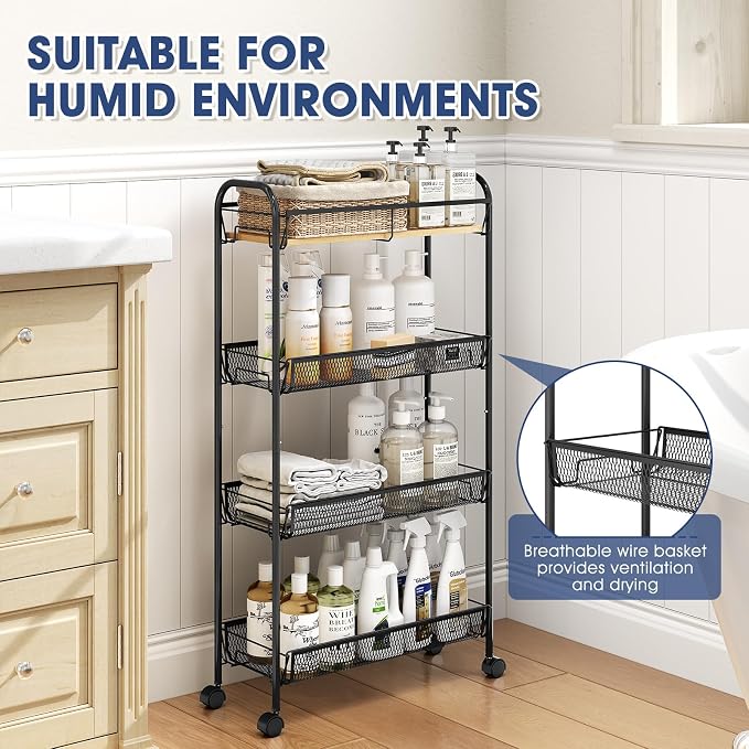 TOOLF 4-Tier Slim Rolling Cart, Metal Utility Cart, Slide Out Storage Cart - Image 5