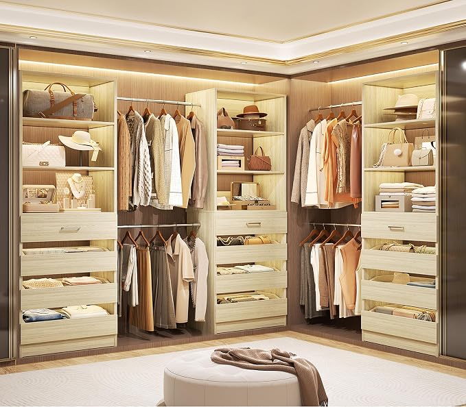 Aheaplus Closet System with 12 Drawers, 8.5-11.5Ft Wood Closet Organizer System - Image 3