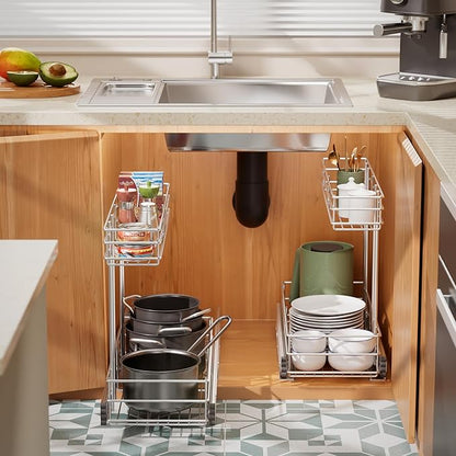 Under Sink Organizer 9"W X18.5"D，Pull Out Cabinet Organizer 2 Tier，Under Sink - Image 4