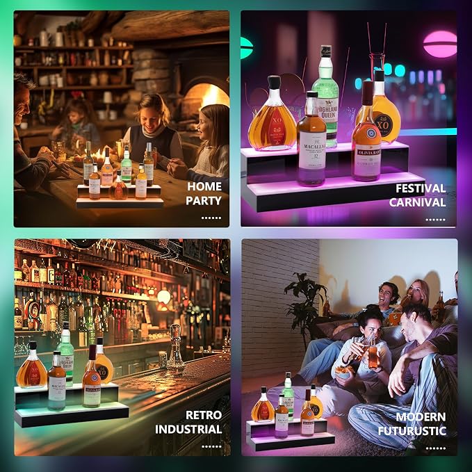 Led Lighted Liquor Bottle Display Shelf, 24 Inch 2 Tier Whiskey Rack, Support - Image 6