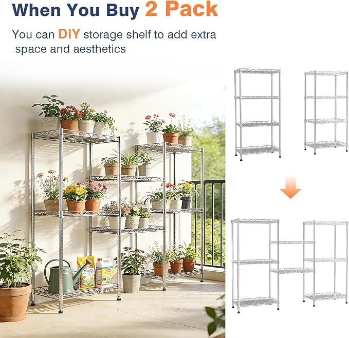 4-Tier Wire Shelf Metal Rack, Narrow Wire Shelving Unit, Small Wire Shelf | - Image 6