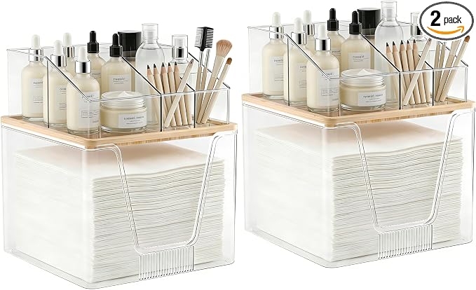 2 in 1 Disposable Facial Towel Holder and Cosmetic Organizer, Stackable Vanity by SPOSPO