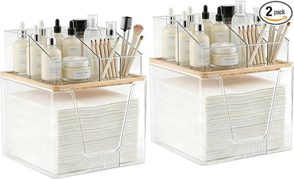 2 in 1 Disposable Facial Towel Holder and Cosmetic Organizer, Stackable Vanity by SPOSPO