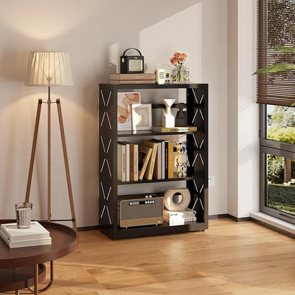 Industrial Bookshelf, 3 Tier Bookcase, Home Office Bookcase Shelf Storage - Image 2