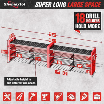 66" W Super Large Power Tool Organizer Wall Mount, Heavy Duty Cordless Tool - Image 6