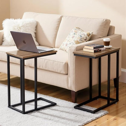 VECELO C Shaped End Side Table for Sofa Couch and Bed Snack TV Tray for Living - Image 6