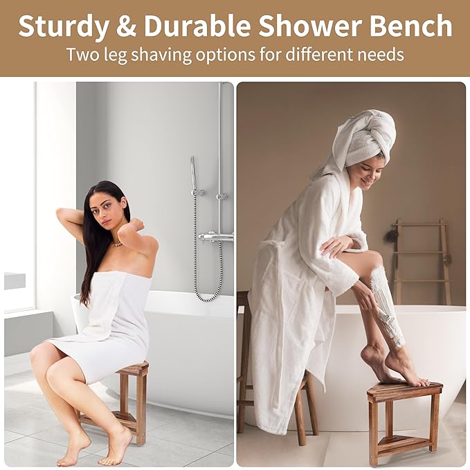 Boulphia Shower Foot Rest 14in, Acacia Wood Shower Stool - Image 5