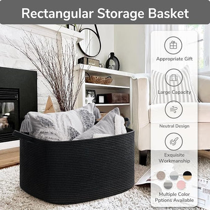 Goodpick Large Blanket Basket Living Room, 21.6" x 14.9" x 11.8" Woven Storage - Image 7