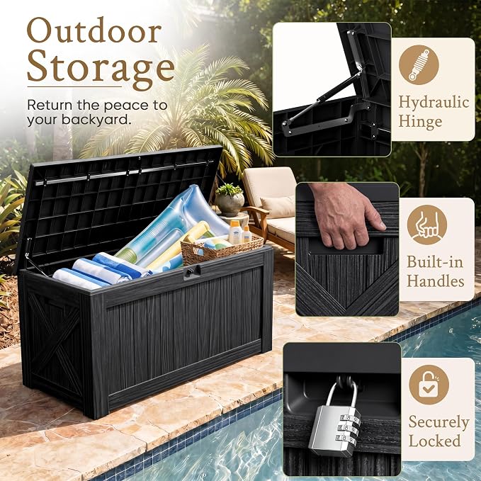 Devoko 120 Gallon Deck Box Resin Outdoor Storage Box Waterproof - Image 2