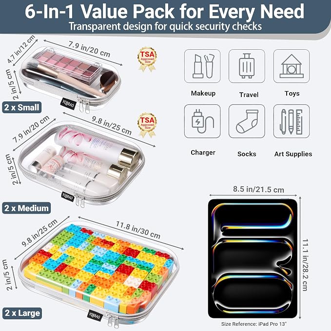 YQBRAO 6 Pack Sleek Gray Clear Hard Shell Zipper Case, 1.2mm Heavy Duty Tech & - Image 4