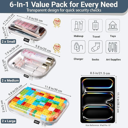 YQBRAO 6 Pack Sleek Gray Clear Hard Shell Zipper Case, 1.2mm Heavy Duty Tech & - Image 4