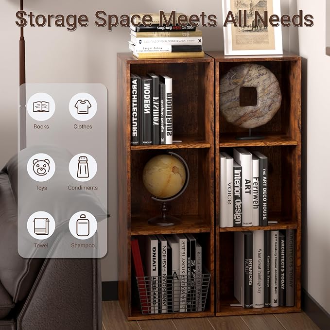 Cube Storage Organizer, 3 Cube Retro Bookshelf, Freestanding 3 Tier Open Shelf - Image 6