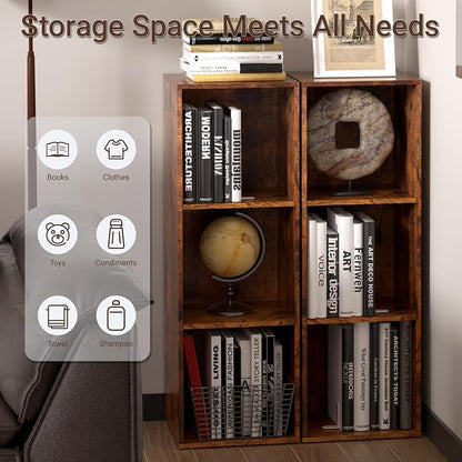 Cube Storage Organizer, 3 Cube Retro Bookshelf, Freestanding 3 Tier Open Shelf - Image 6
