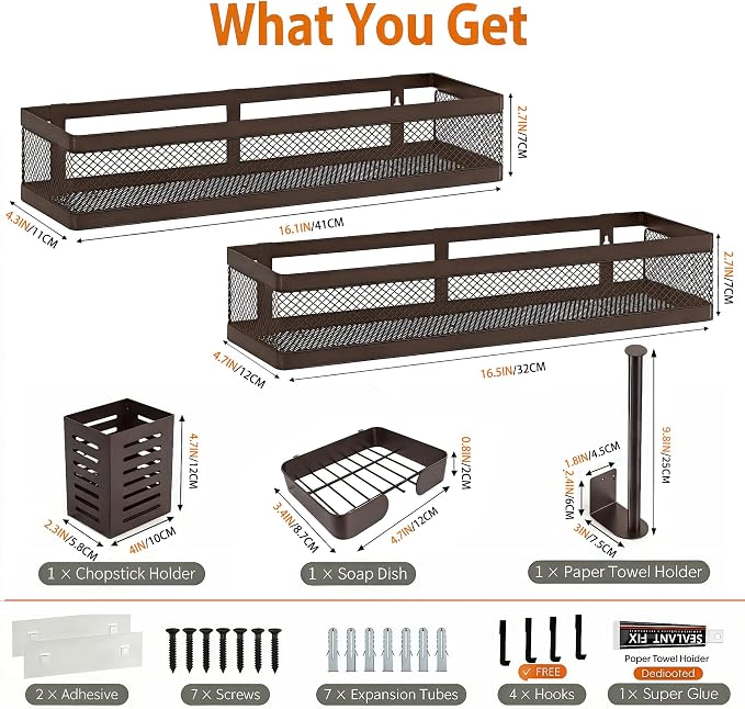 PUSDON 5-in-1 16.5" Extra Long Slim Wall Mount Wrapped Mesh Kitchen Organizer & - Image 2