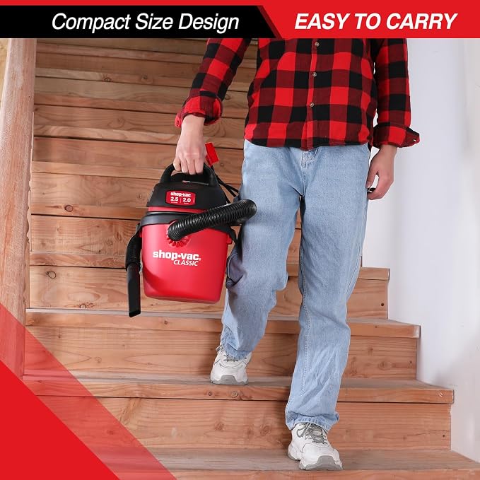 Shop-Vac 2.5 Gallon 2.0 Peak HP Wet/Dry Vacuum, Portable Compact Shop Vacuum - Image 2
