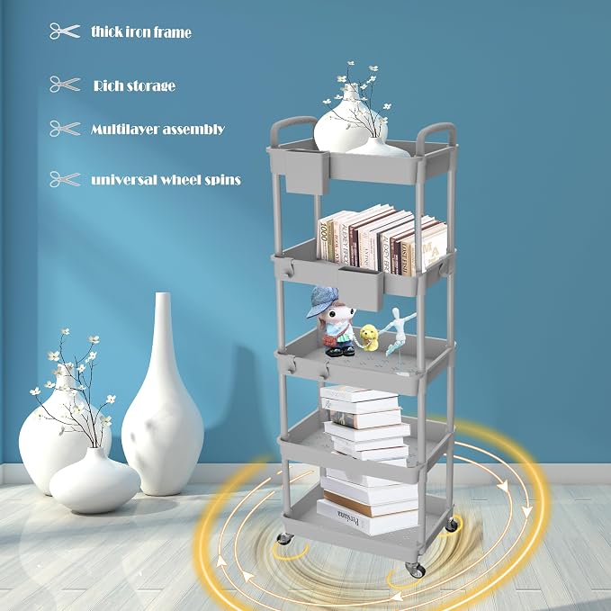 5 Tier Rolling Utility Cart - Image 4