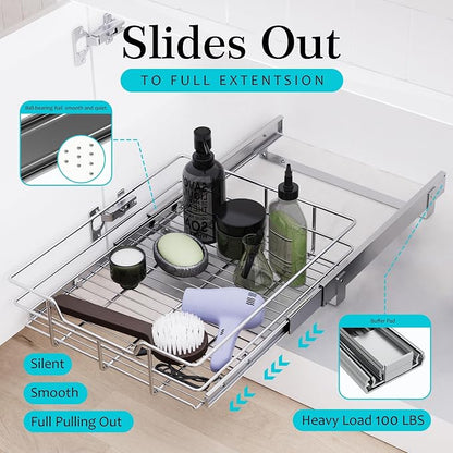 Pull Out Cabinet Organizer 14" W X 22" D, Slide Out Drawers - Image 3