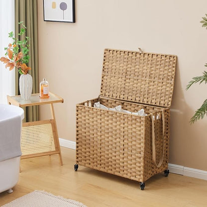 Laundry Hamper with Wheels, 34.3 Gallon Rolling Laundry Basket with Lid - Image 3