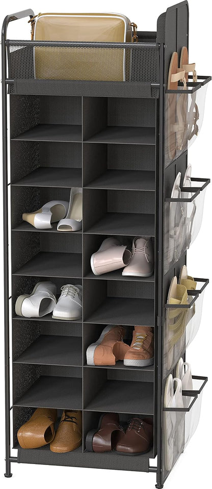 Simple Houseware 16 Cube Shoe Stand Tower Rack 8 Tier, Dark Gray | Top Shelf by SimpleHouseware