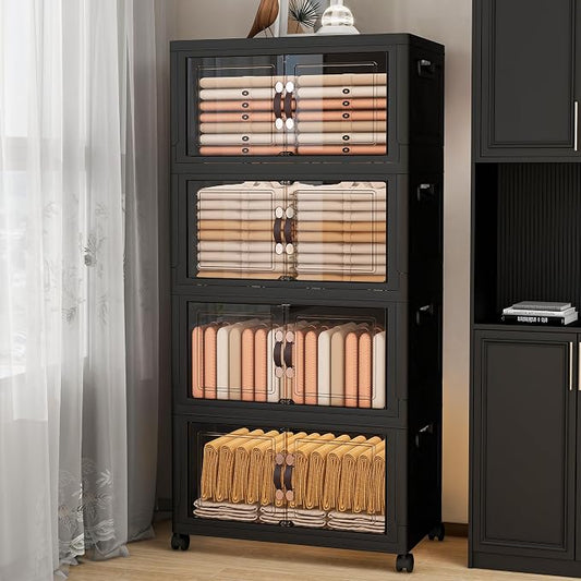 Storage Bins with Lids and Wheels, Collapsible Bathroom Storage Cabinet with by Unknown